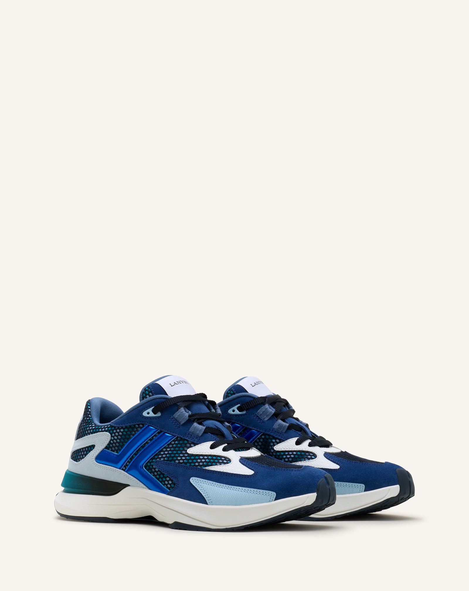 BLUE JLA SNEAKERS IN MESH AND METALLIC LEATHER