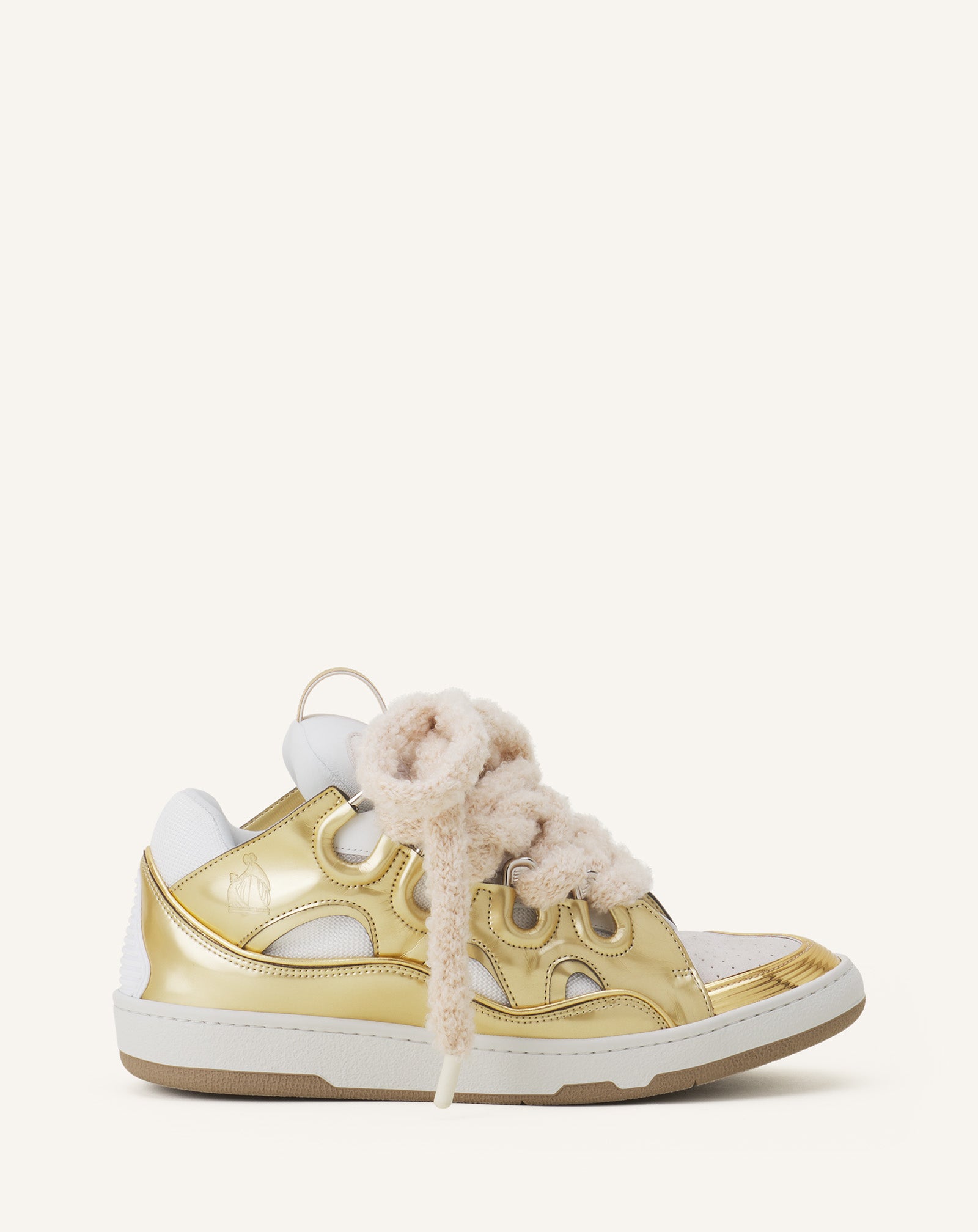 CURB METALLIC LEATHER SNEAKERS WITH MESH LACES