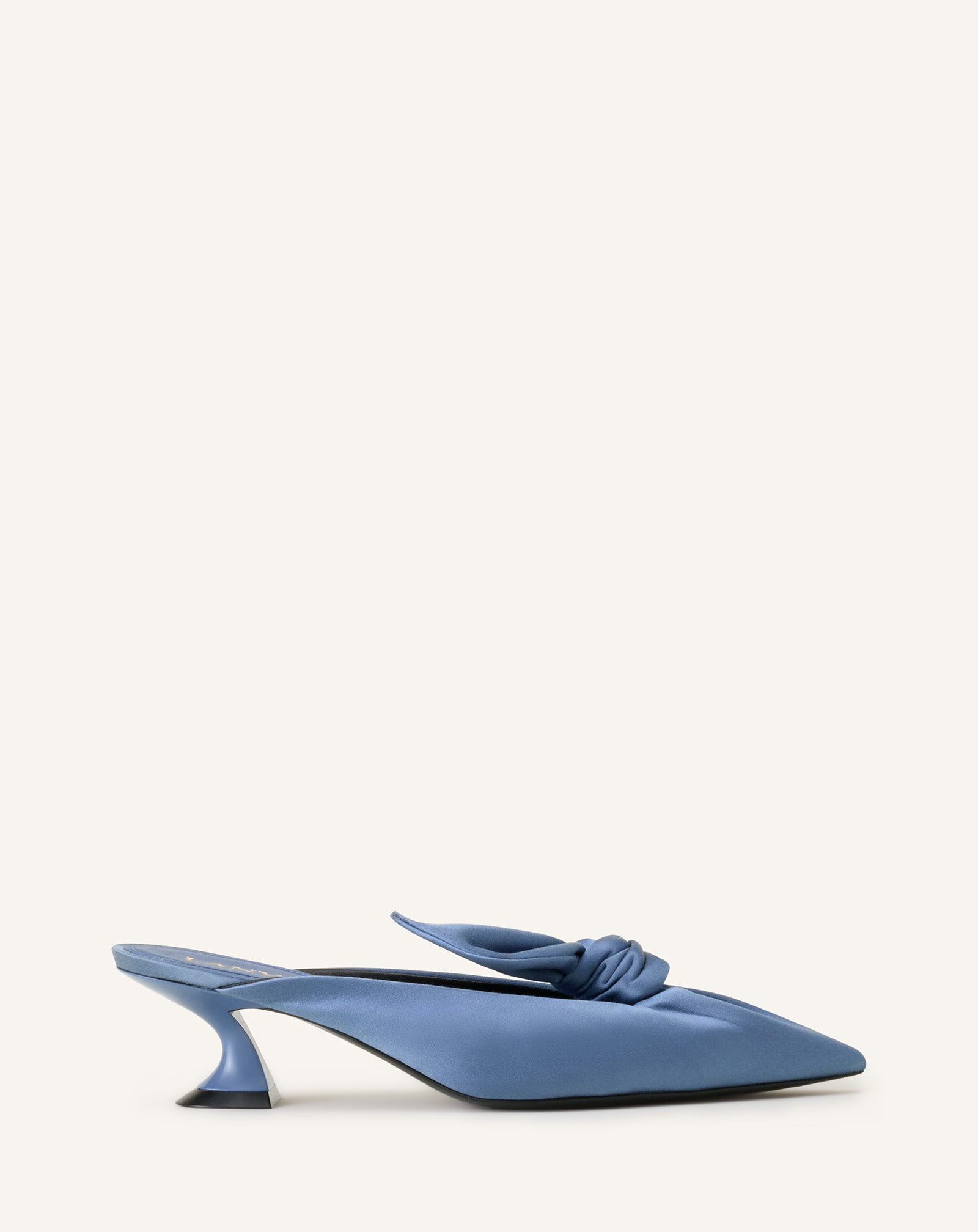 MIDNIGHT STEP HEELED MULES WITH A SATIN BOW