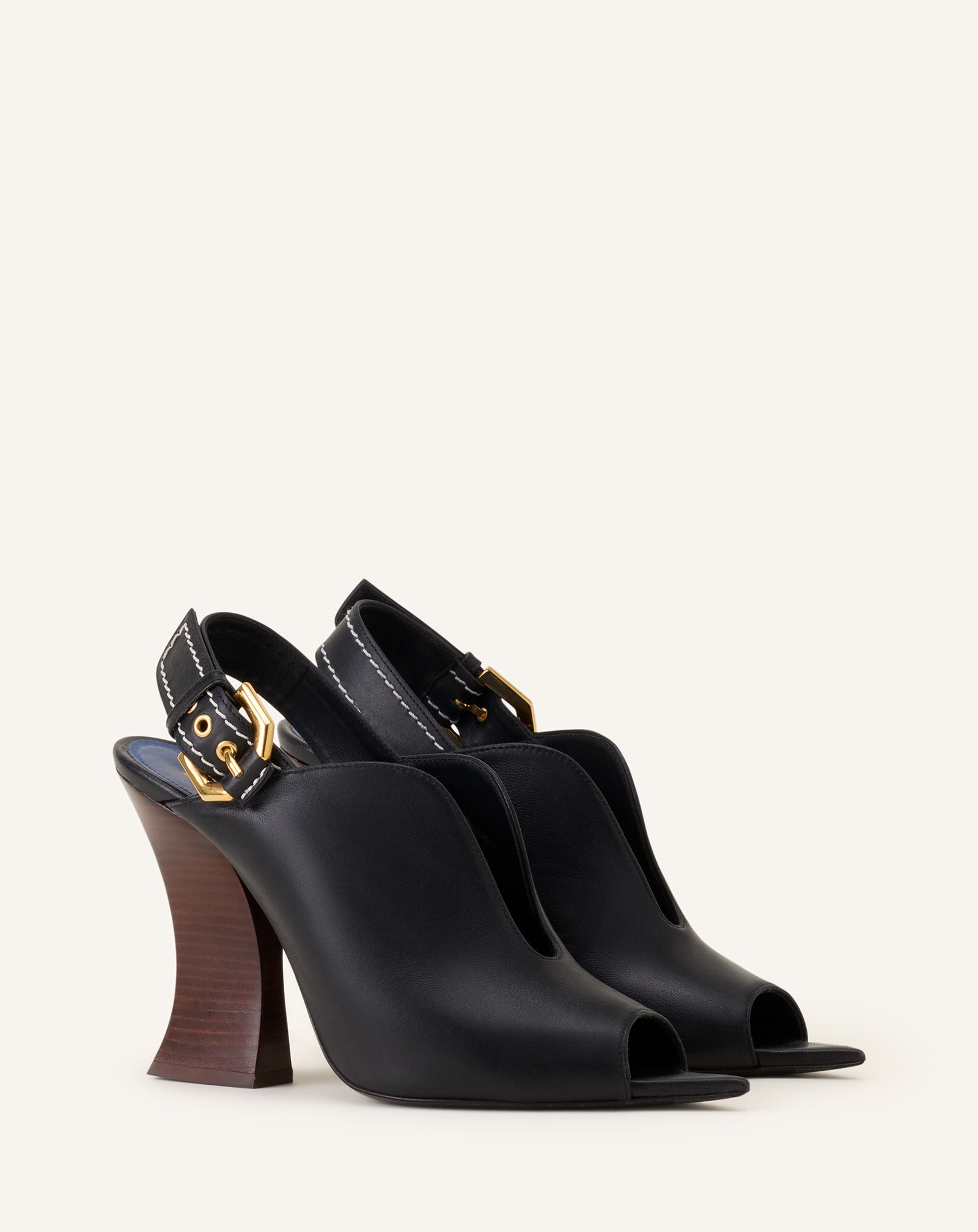 BUCKLE ARCH HEELED LEATHER MULES