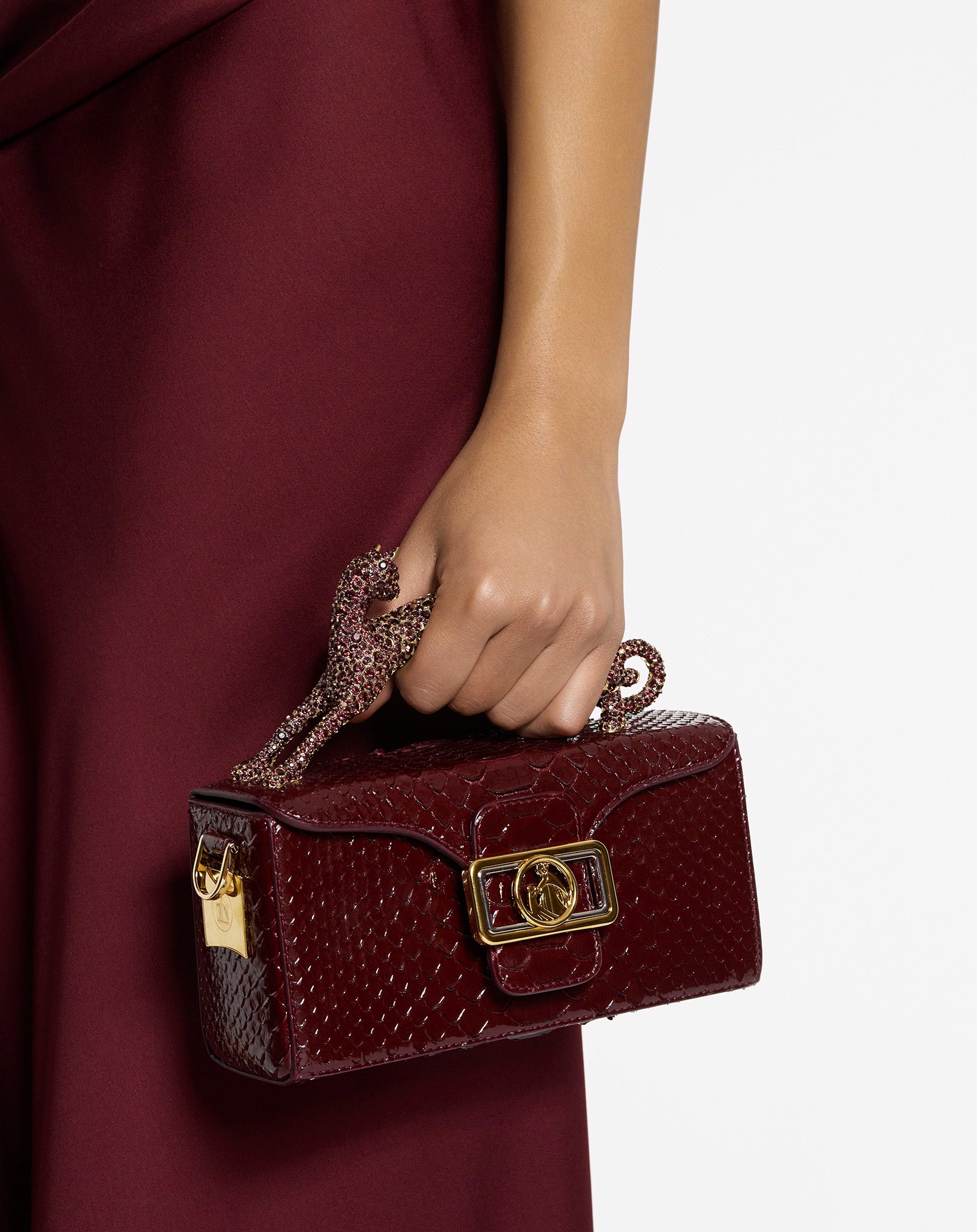 PENCIL CAT PYTHON AND RHINESTONE BAG