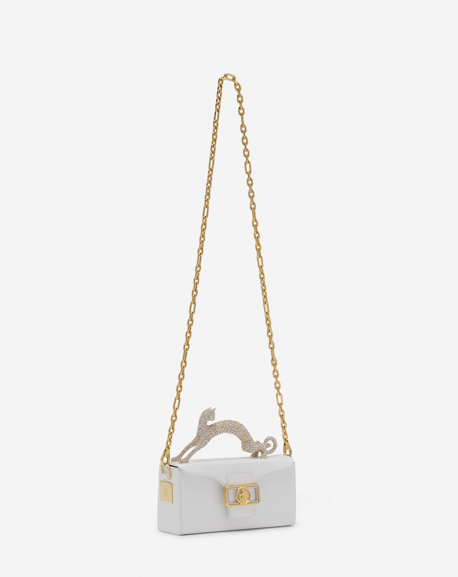 PENCIL CAT BAG IN LEATHER AND RHINESTONES