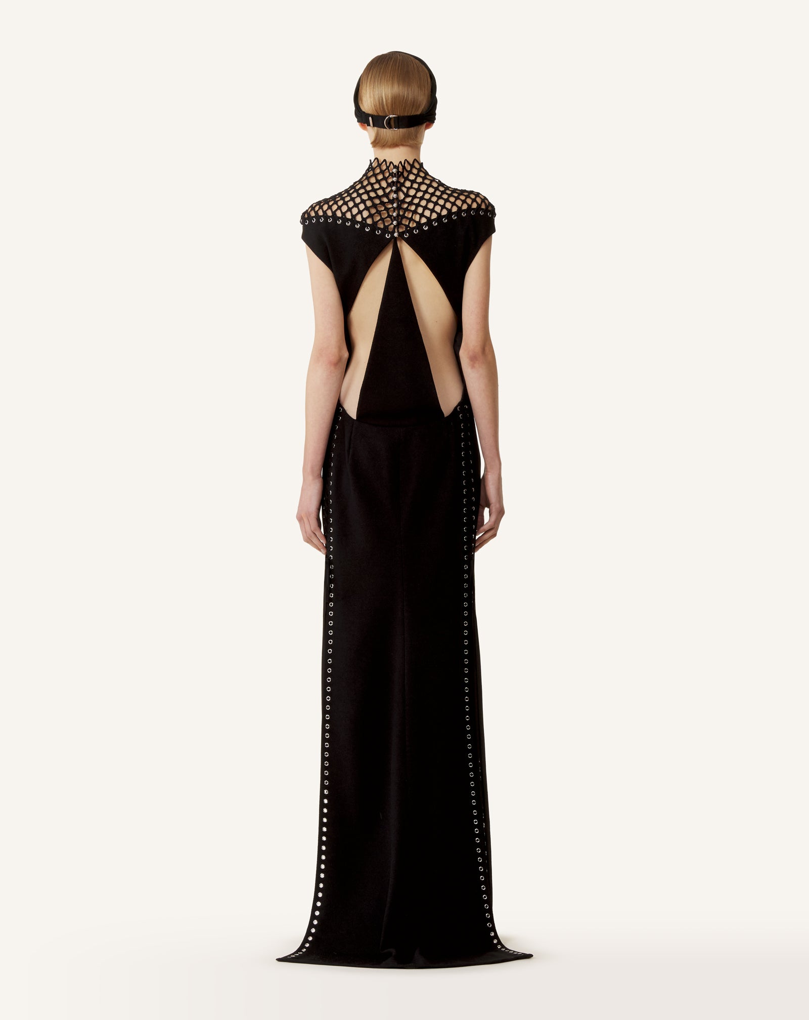 LONG VISCOSE DRESS WITH MESH DETAIL