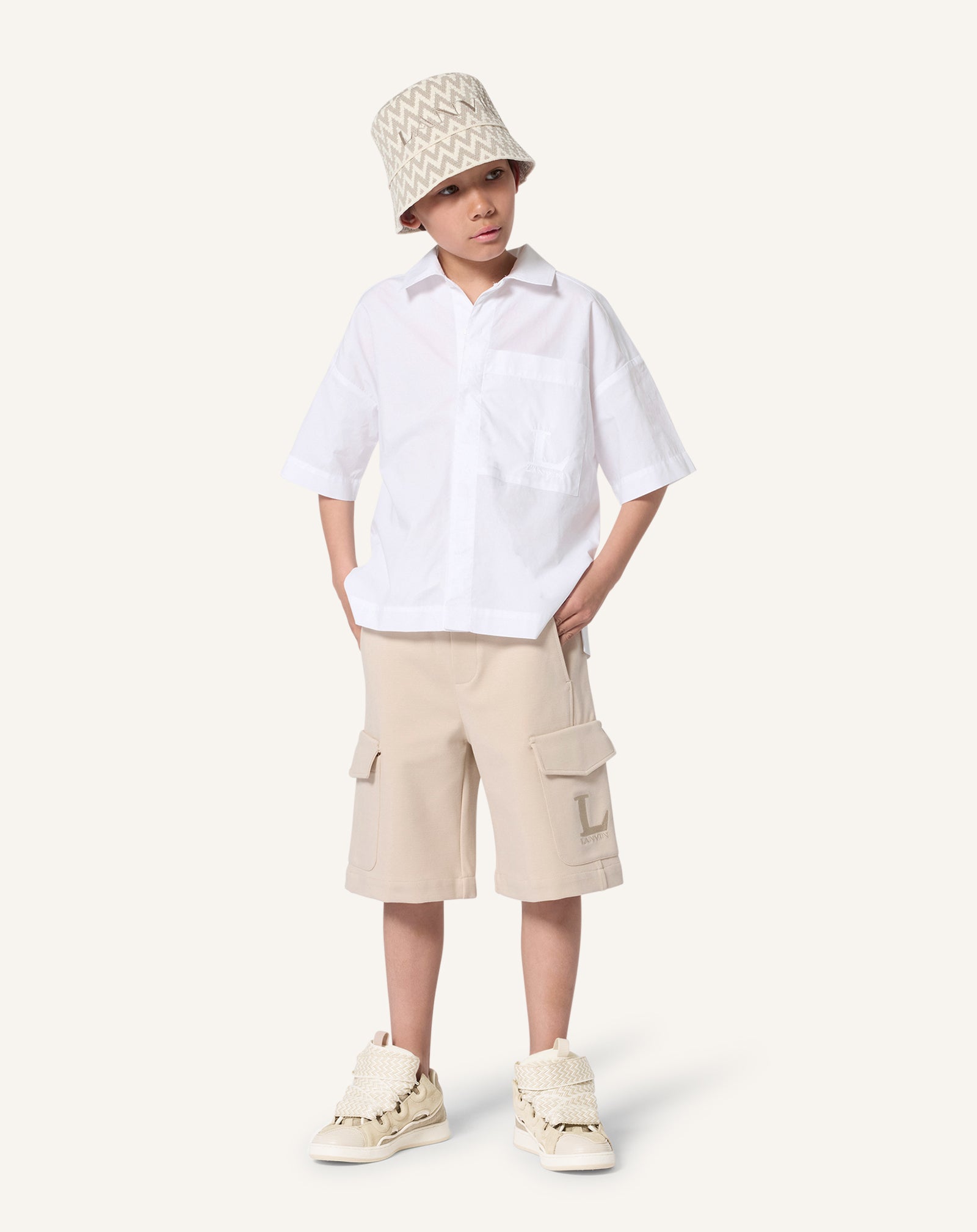 BEIGE LANVIN BUCKET HAT IN KNIT WITH CURB MOTIF