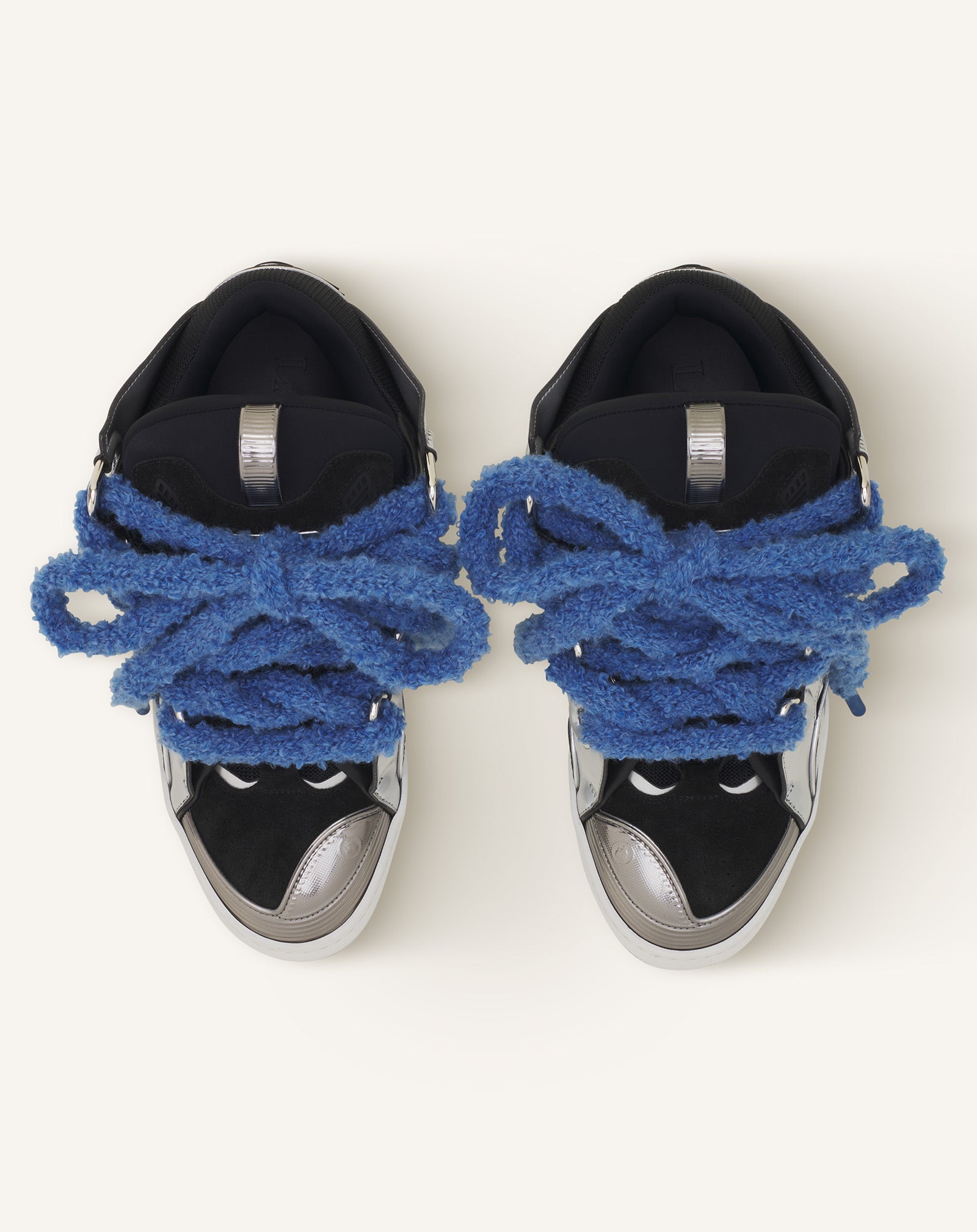 CURB METALLIC LEATHER SNEAKERS WITH MESH LACES