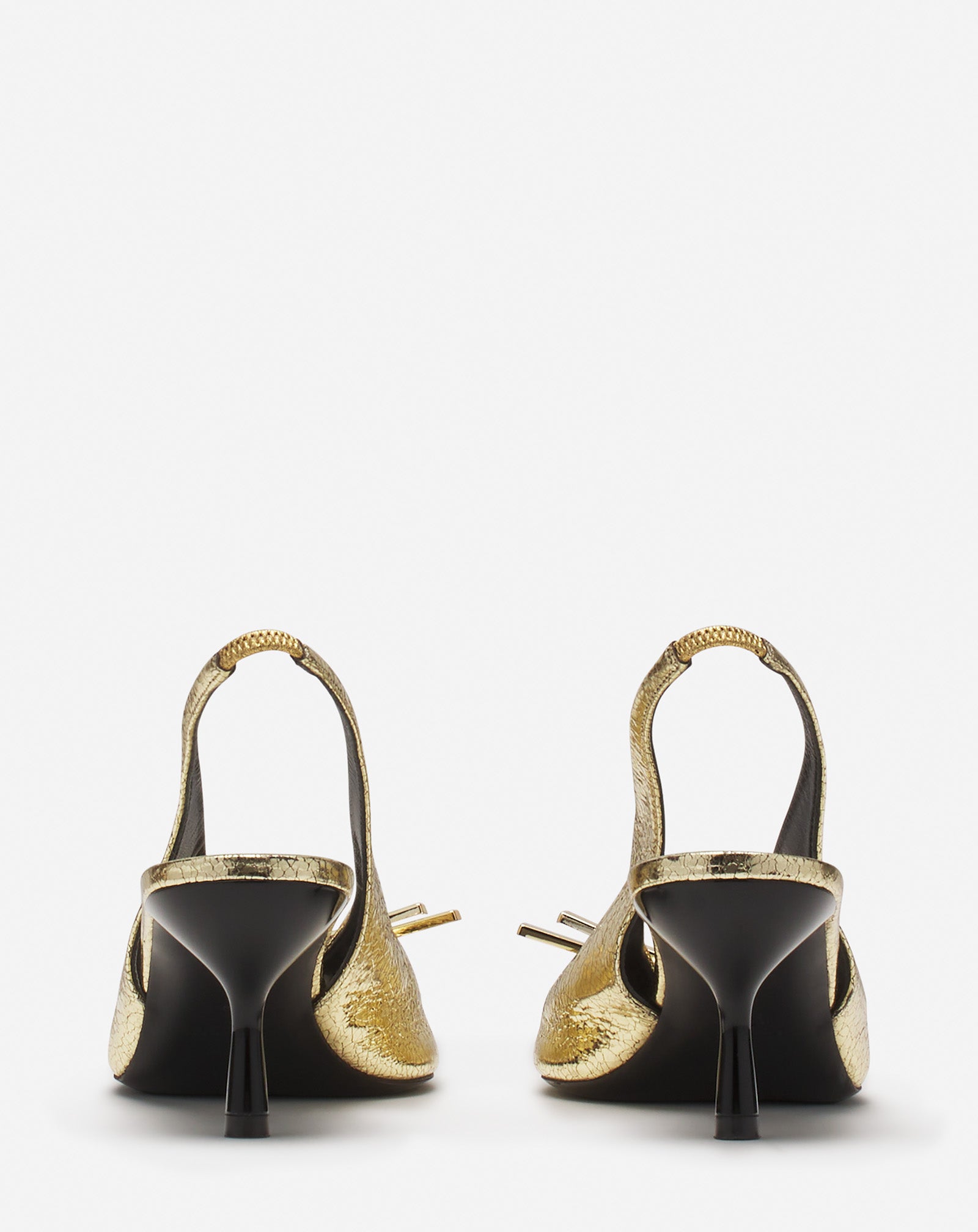 LANVIN BOW SLINGBACK PUMPS IN CRACKLED METALLIC LEATHER