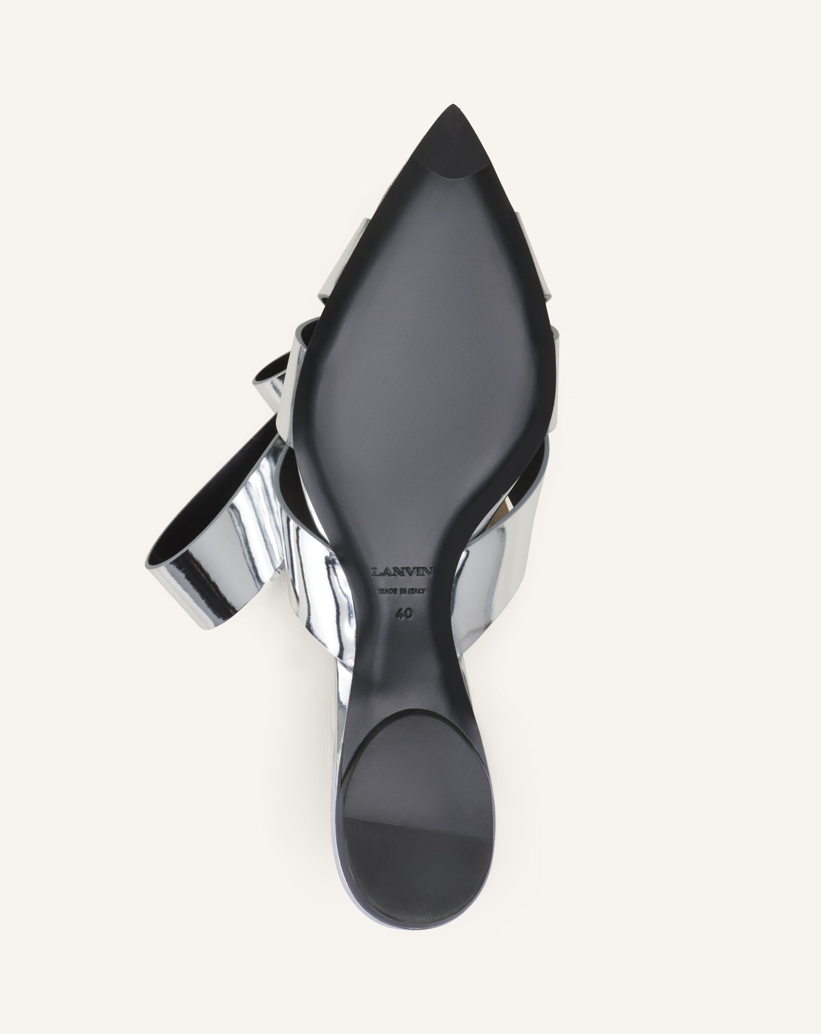 SILVER CADEAU FLAT MULE IN METALLIC LEATHER
