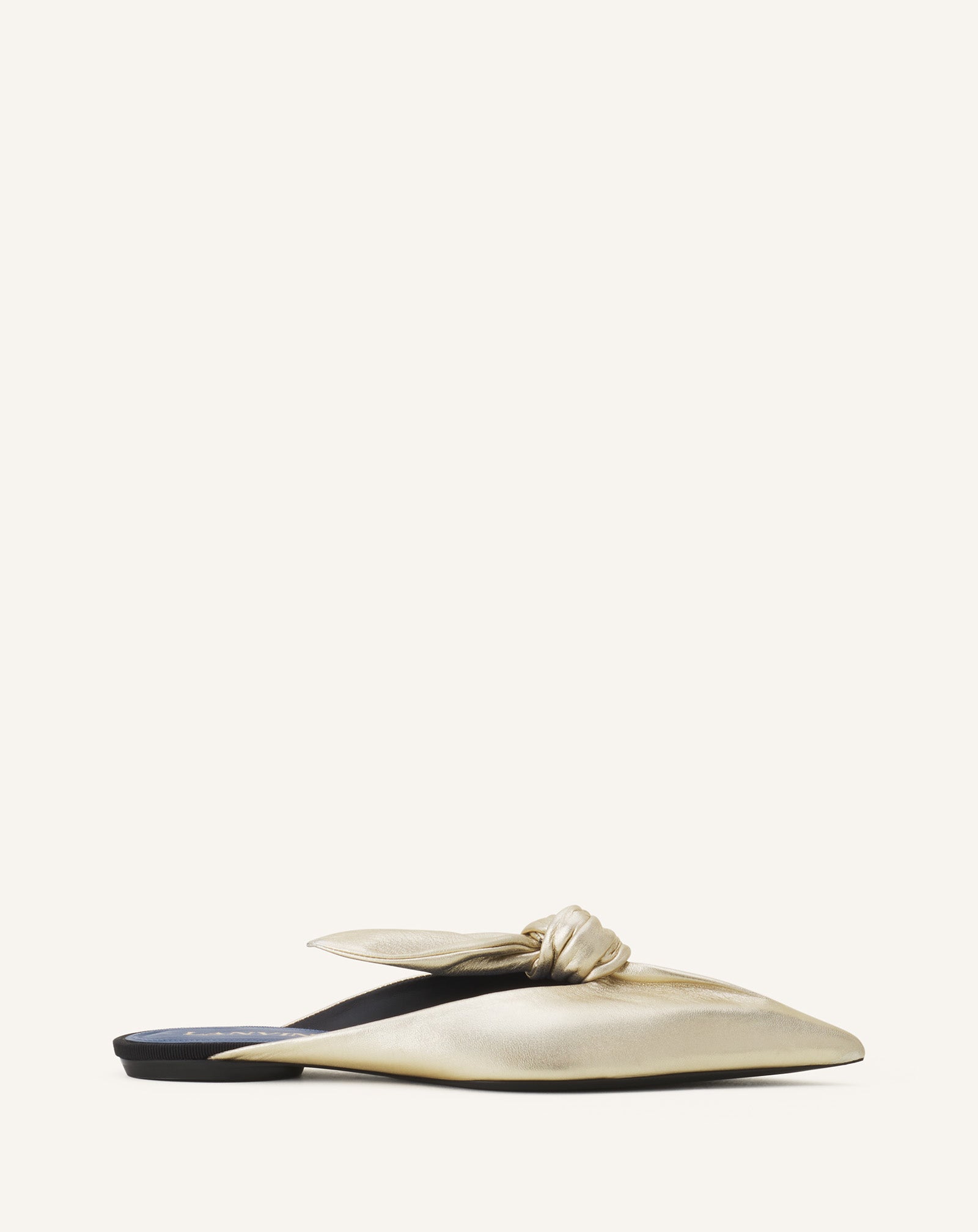 MIDNIGHT STEP BOW MULE IN METALLIC LEATHER