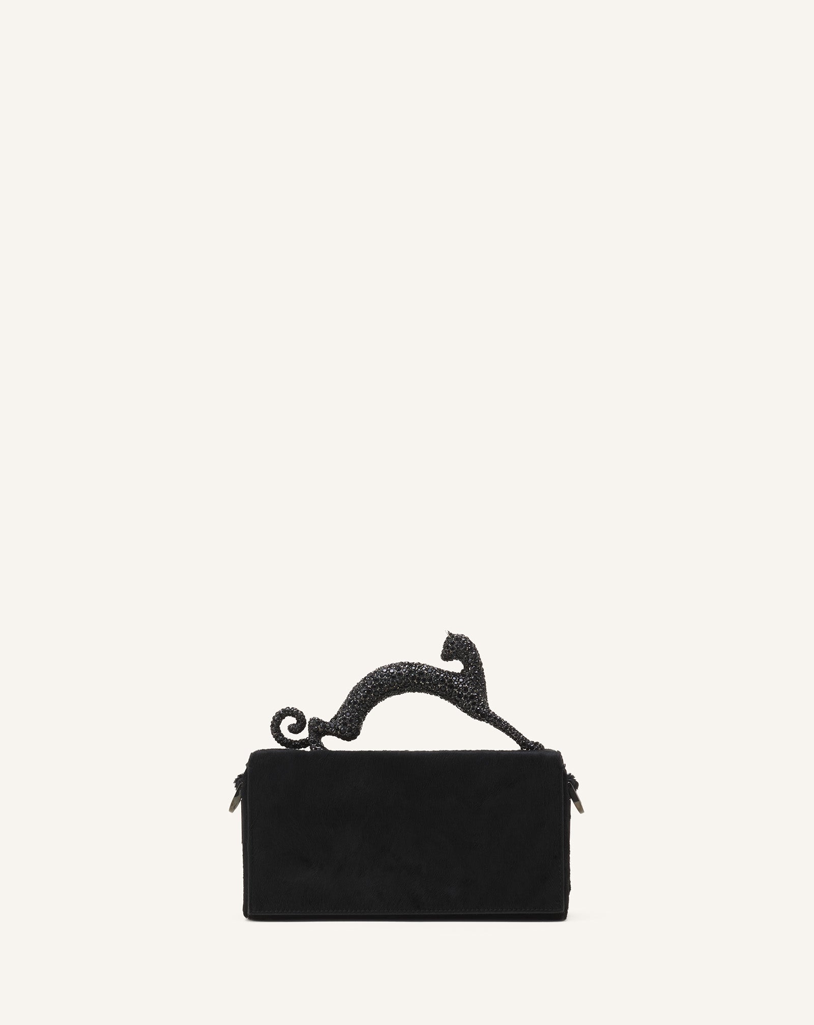 BLACK PENCIL CAT NANO BAG IN PONY EFFECT AND RHINESTONES