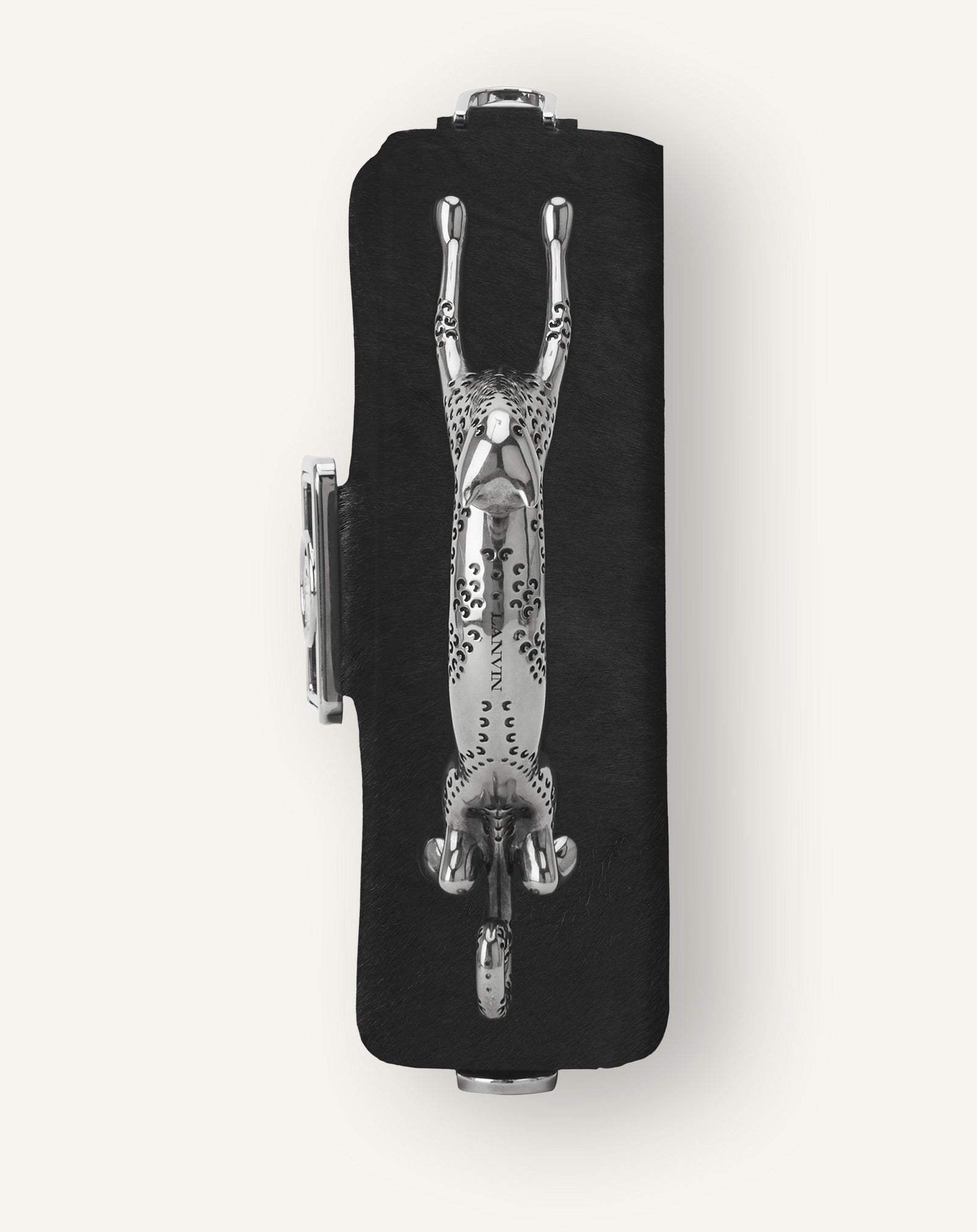 BLACK PENCIL CAT NANO BAG IN PONY EFFECT AND RHINESTONES