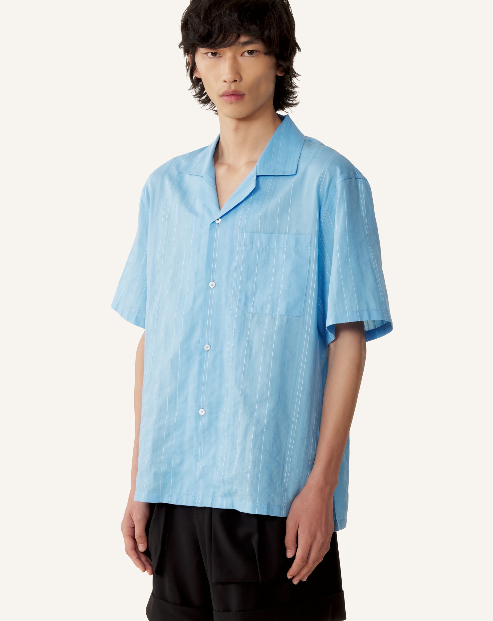 BLUE TEXTURED SHIRT IN COTTON AND SILK