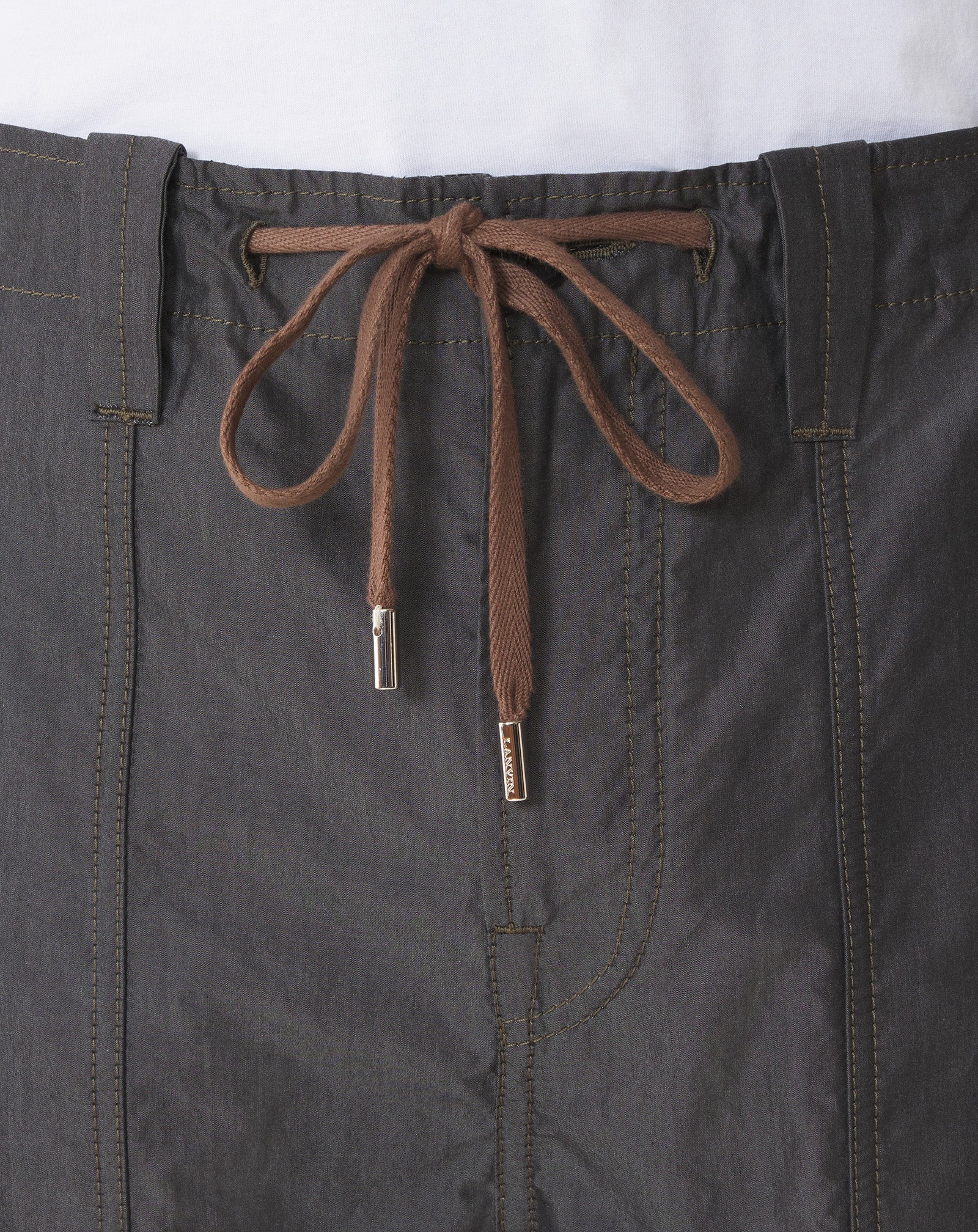 BLACK WIDE-LEG CHAMBRAY PANTS