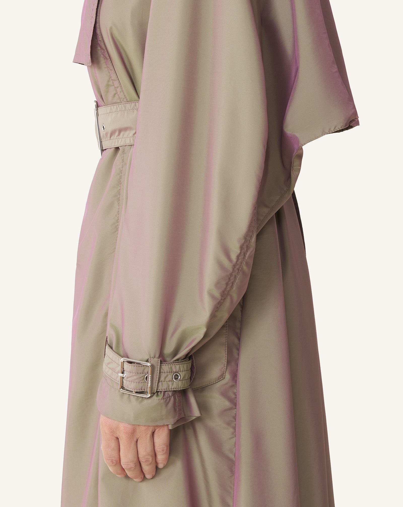 BEIGE FLOWING TAFFETA TRENCH COAT