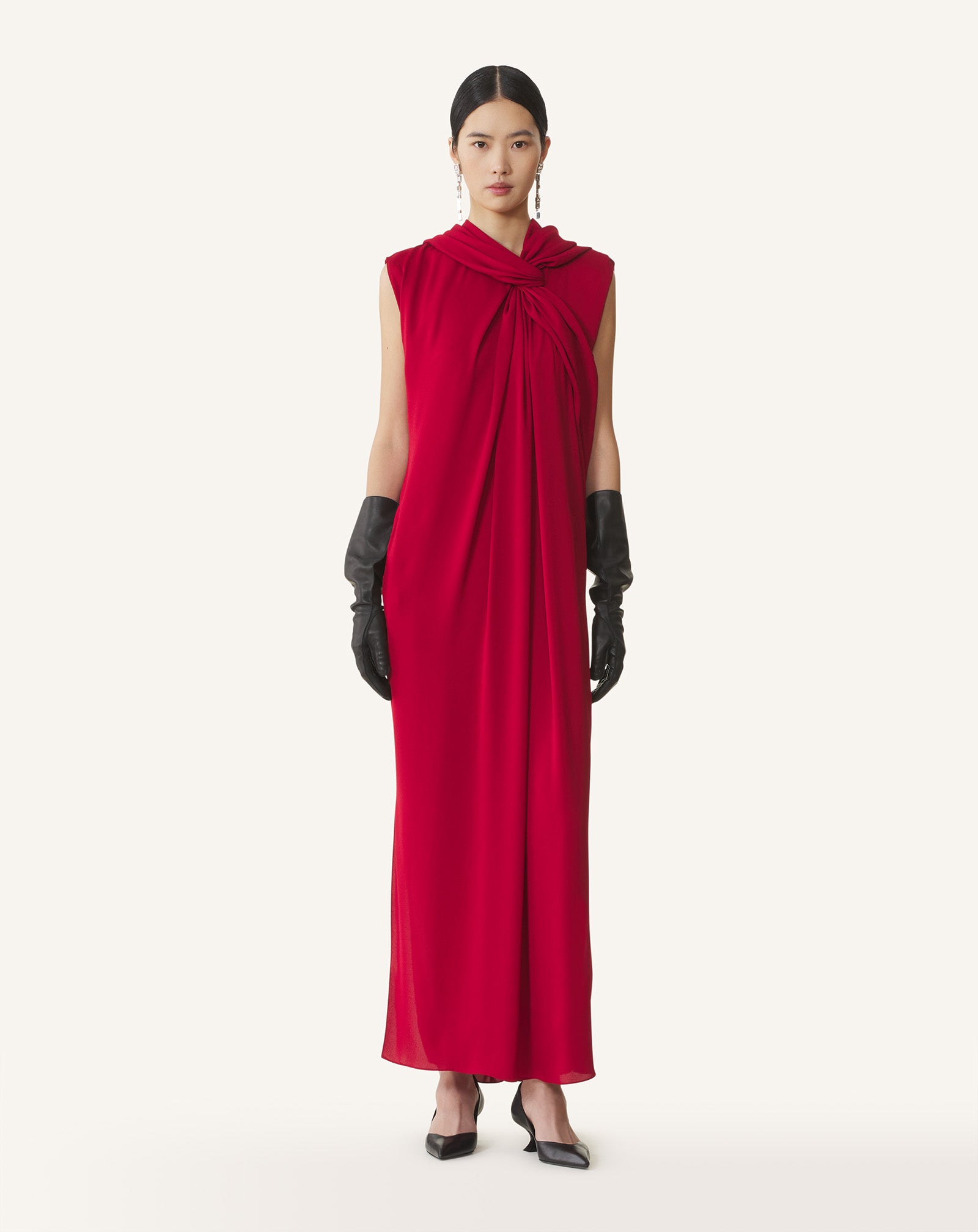 LONG KNOTTED DRESS IN SATIN