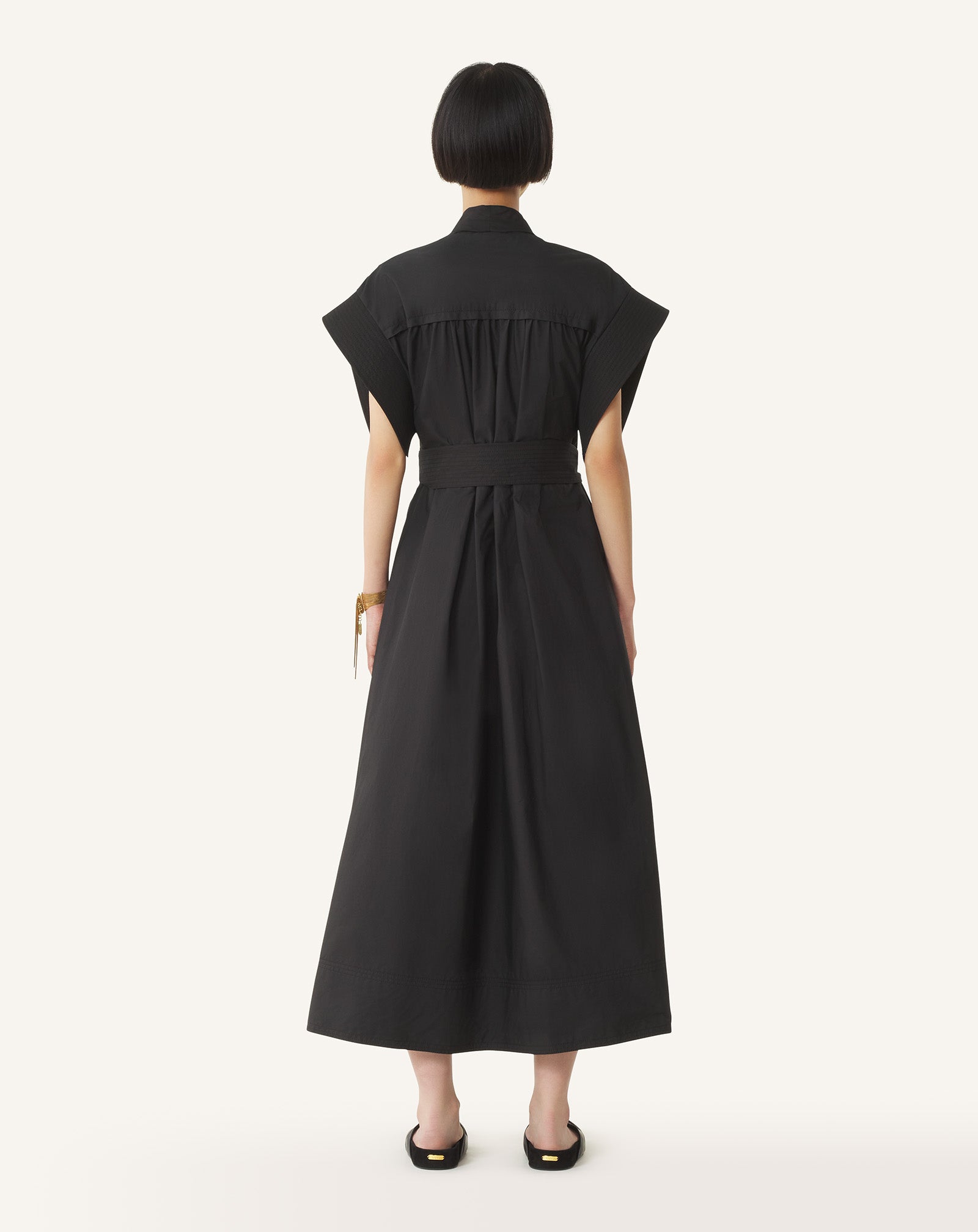 BLACK FLARED DRESS IN COTTON POPLIN