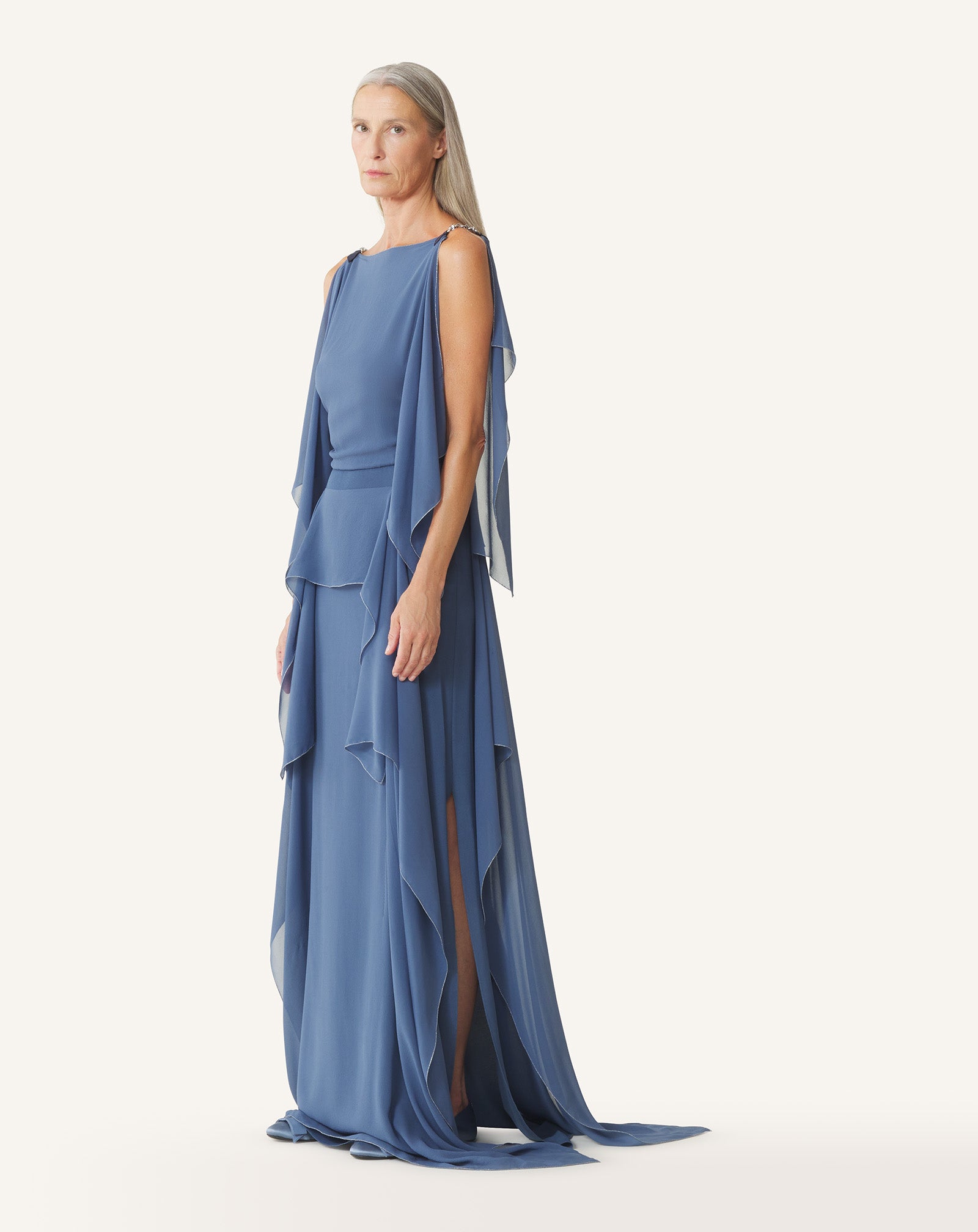 BLUE MAXI DRESS IN SILK GEORGETTE
