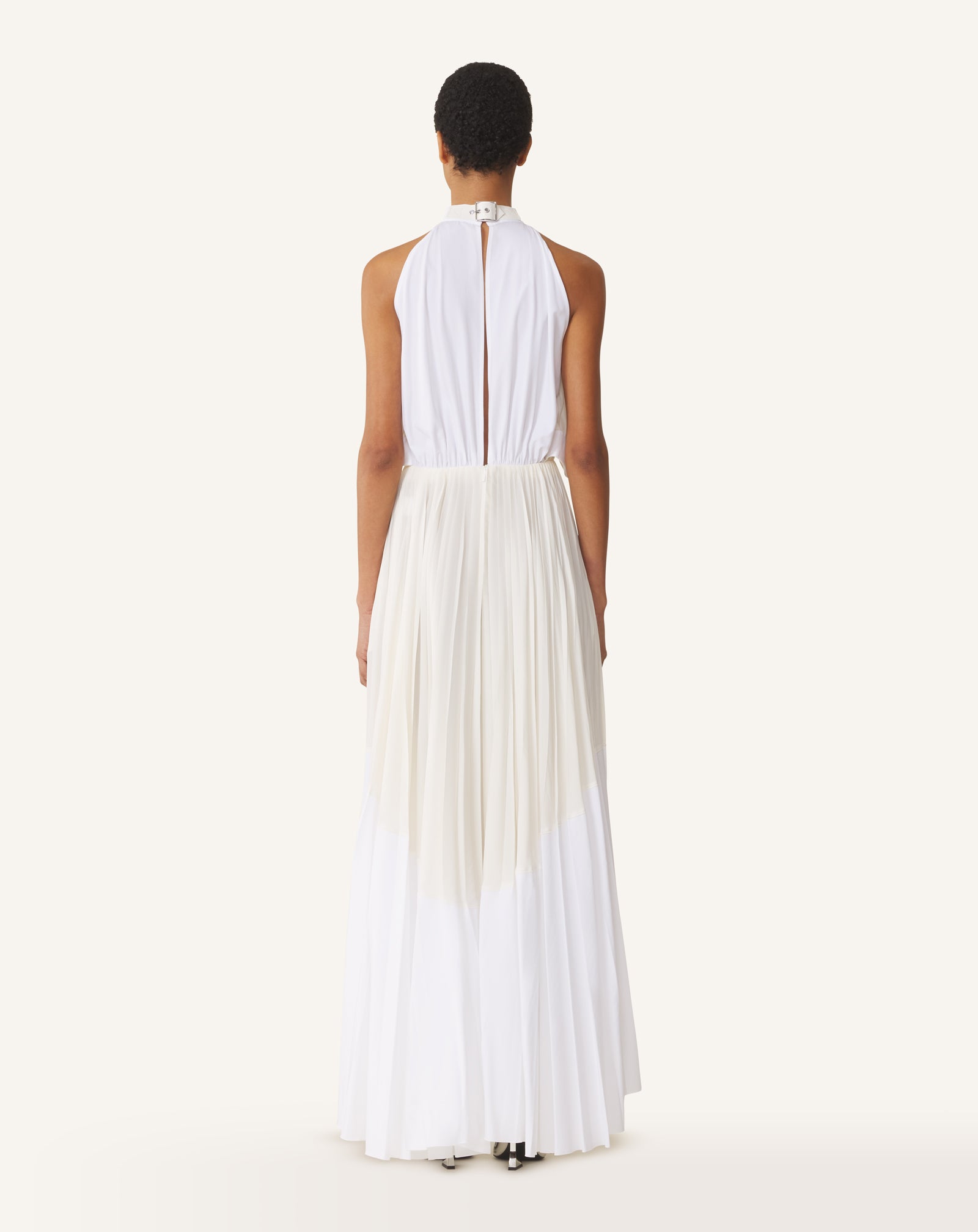 PLEATED DRESS IN CHARMEUSE AND COTTON