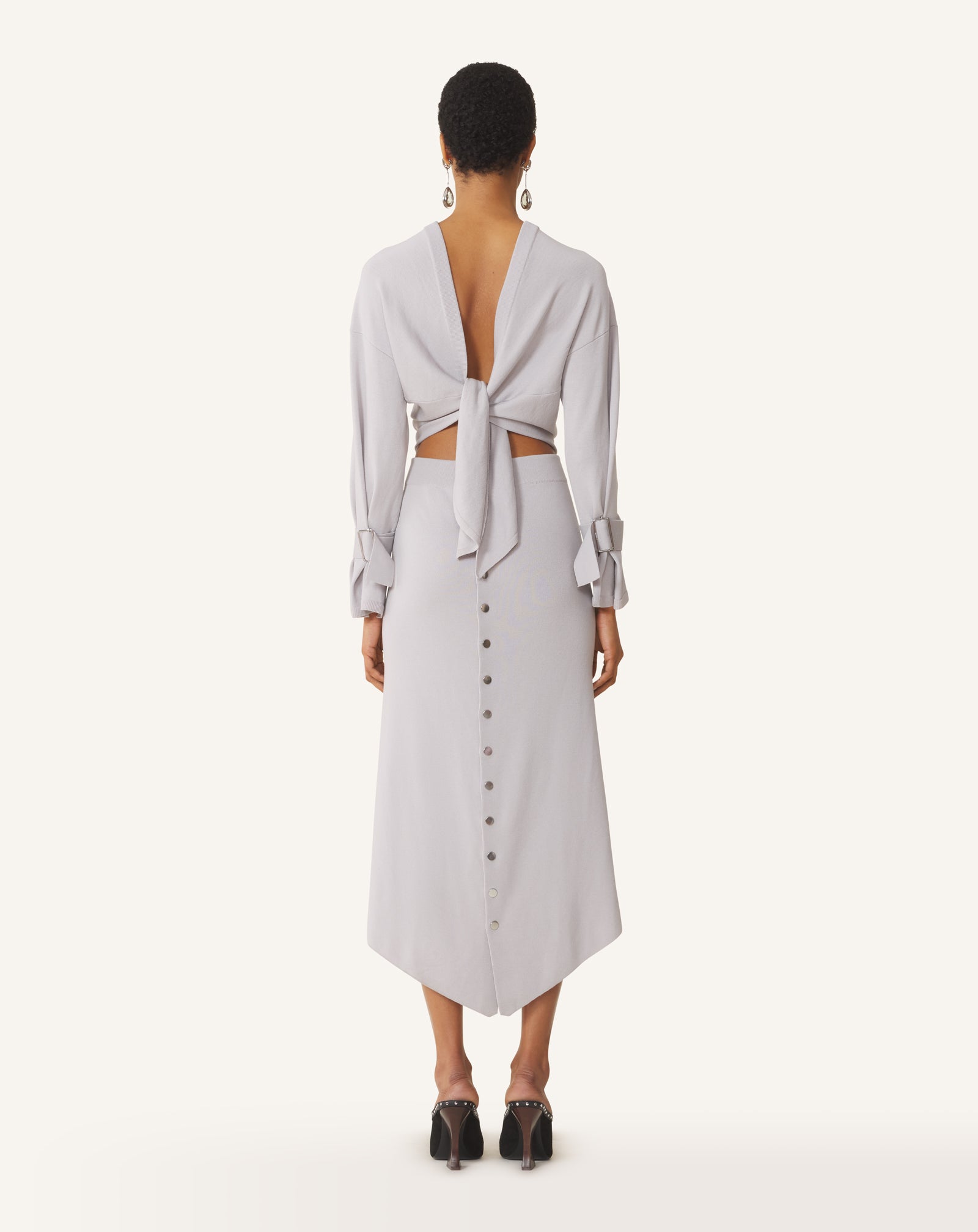 WHITE LONG SILK DRESS WITH BACK TIE