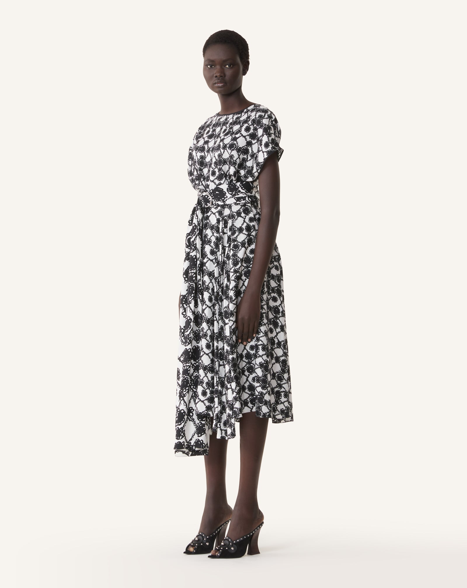 PRINTED SILK DRAPED DRESS