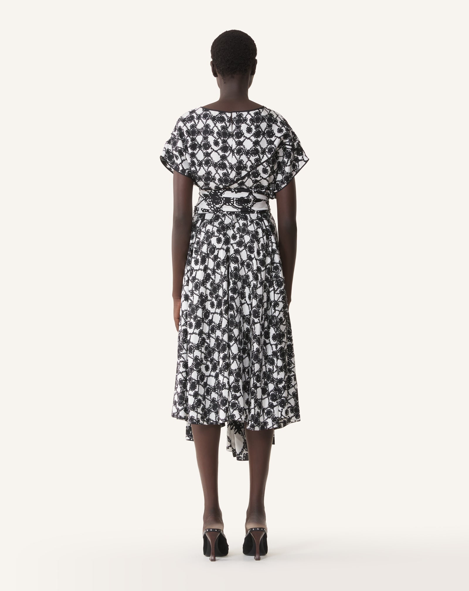 PRINTED SILK DRAPED DRESS