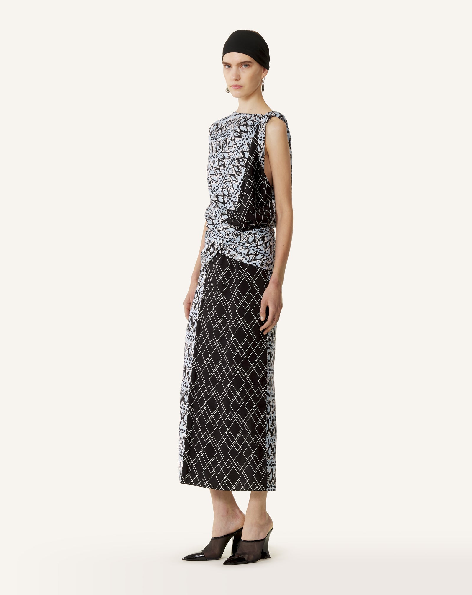 PRINTED SILK PATCHWORK DRESS
