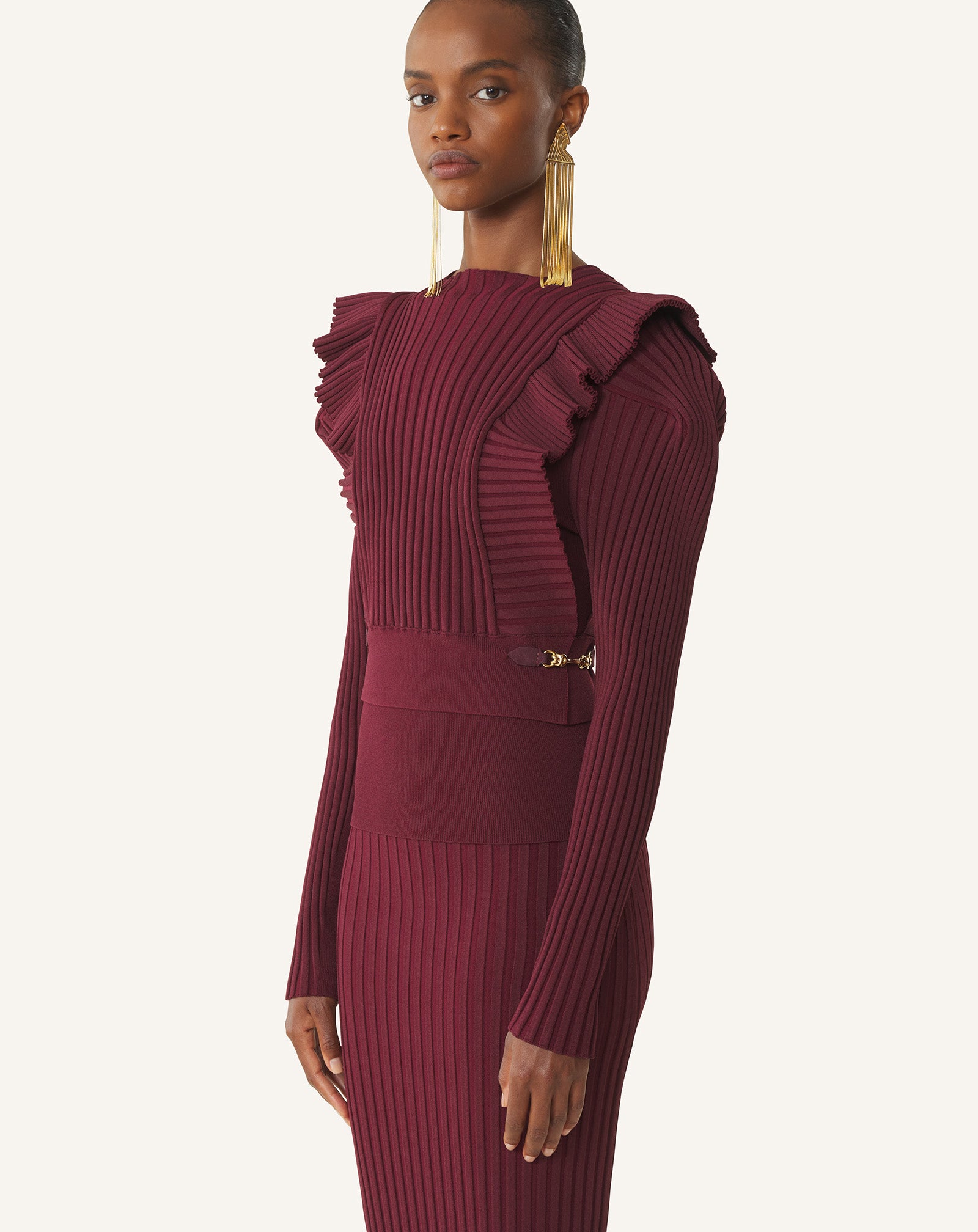 RED VISCOSE BIB SWEATER