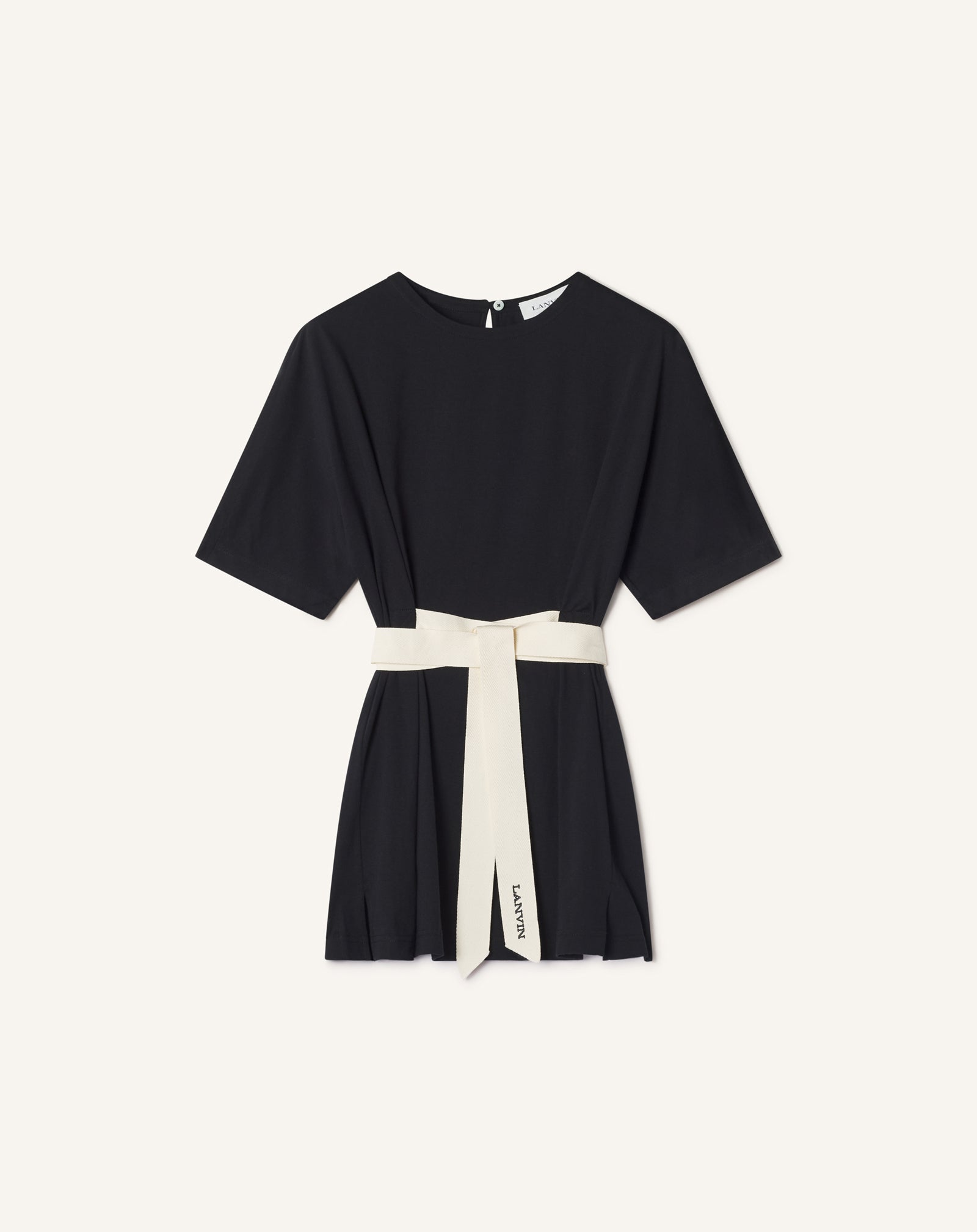 BLACK BELTED T-SHIRT IN COTTON AND SILK