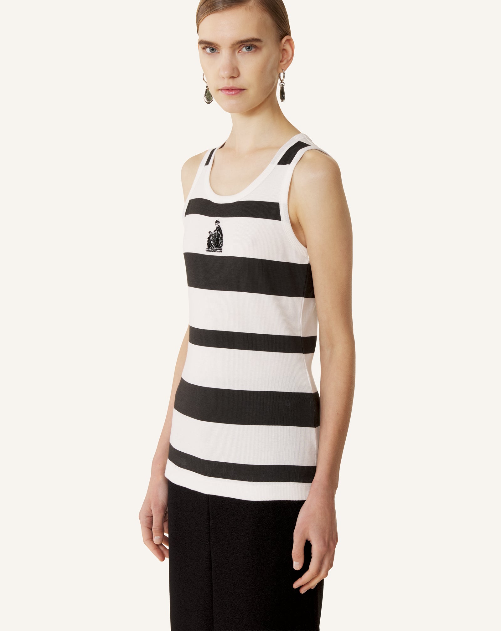 COTTON JERSEY MOTHER AND DAUGHTER EMBROIDERED RIBBED TANK TOP