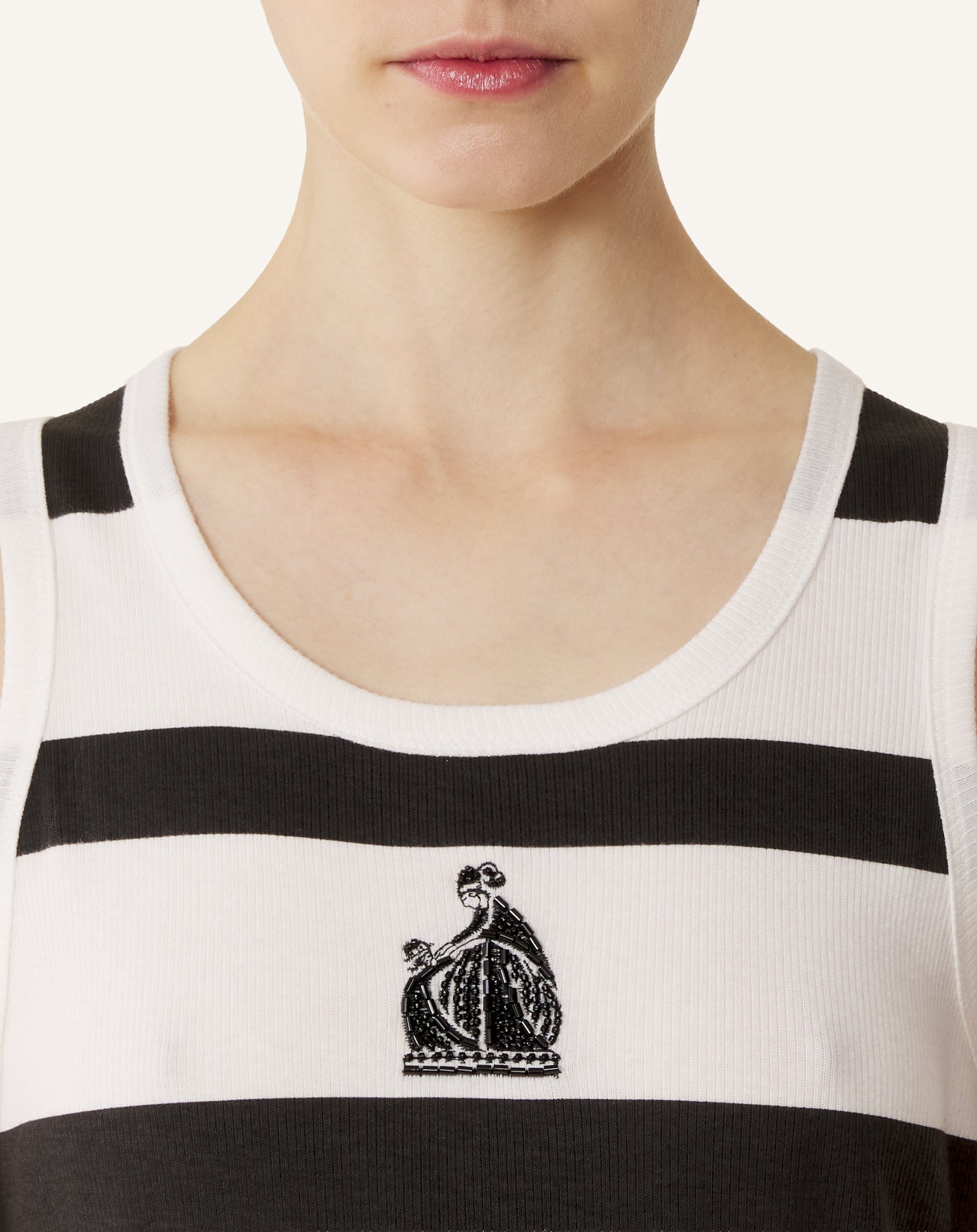 COTTON JERSEY MOTHER AND DAUGHTER EMBROIDERED RIBBED TANK TOP